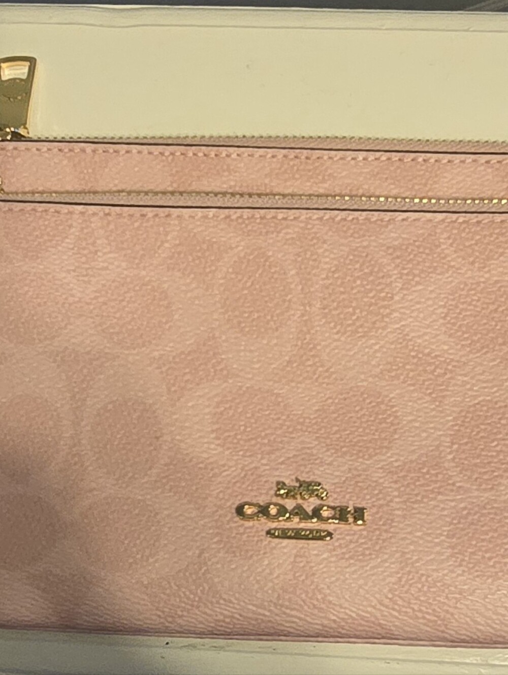 Coach Pink Signature Leather Zip Wristlet with Gold Hardware